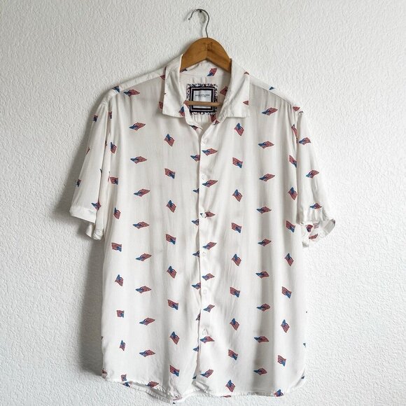 Denim & Flower Ricky Singh Men's L USA Flag Button Down Short Sleeve Shirt - Picture 1 of 5
